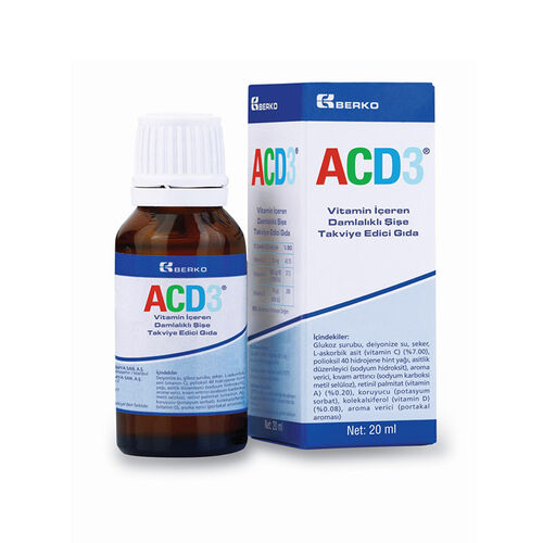 ACD3 Vitamin İçeren Damlalıklı Şişe Takviye Edici Gıda 20 ml