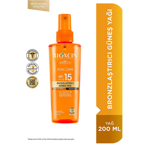 Bioxcin Sun Care Tüm Ciltler için Bronzlaştırıcı Yağ SPF 15 200 ml