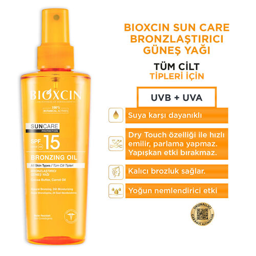 Bioxcin Sun Care Tüm Ciltler için Bronzlaştırıcı Yağ SPF 15 200 ml