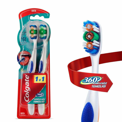 Colgate 360 Komple Ağız Temizliği Diş Fırçası 1+1 - ORTA