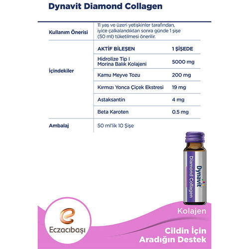 Eczacıbaşı Dynavit Diamond Collagen Sıvı Takviye Edici Gıda 10 x 50 ml