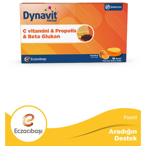 Eczacıbaşı Dynavit Herbal C Vitamini - Propolis ve Beta Glukan İçerikli Pastil 16 Adet