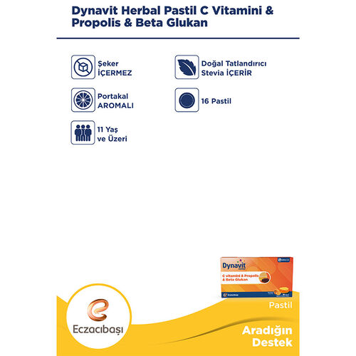 Eczacıbaşı Dynavit Herbal C Vitamini - Propolis ve Beta Glukan İçerikli Pastil 16 Adet