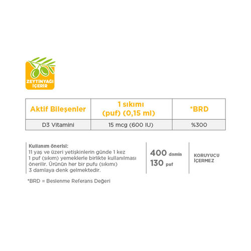 Eczacıbaşı Dynavit Vitamin D3 600 IU Takviye Edici Gıda Sprey 20 ml