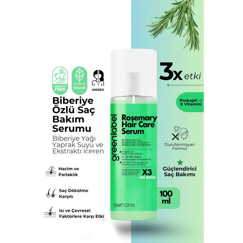 Greenlabel Rosemary Biberiye Özlü Saç Bakım Serumu 100 ml