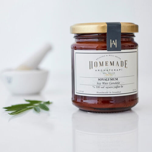 Homemade Aromaterapi Tarçın-Portaka-Karanfil Soyalı Mum (Amberde) 210 ml