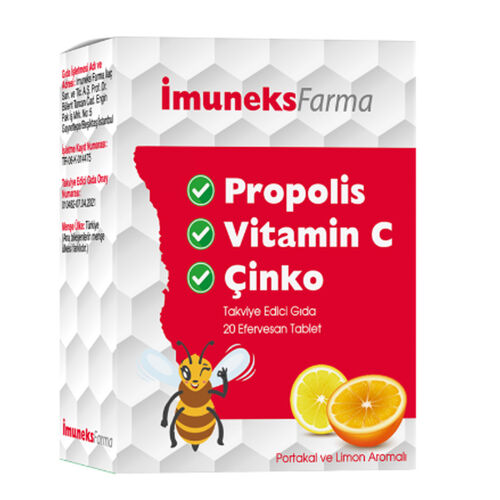 Imuneks Propolis Vitamin C Çinko içeren Takviye Edici Gıda 20 Efervesan Tablet