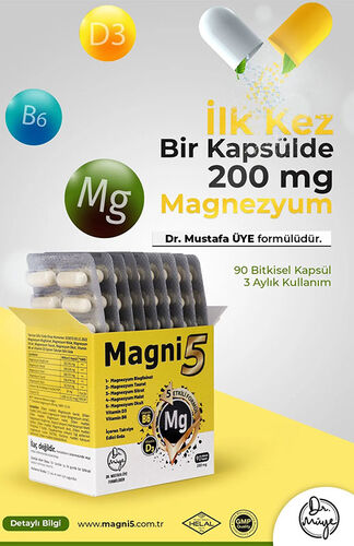 Magni5 Magnezyum Vitamin D3 B6 İçeren Takviye Edici Gıda 2 x 90 Kapsül