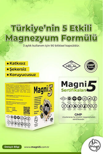 Magni5 Magnezyum Vitamin D3 B6 İçeren Takviye Edici Gıda 3x90 Kapsül