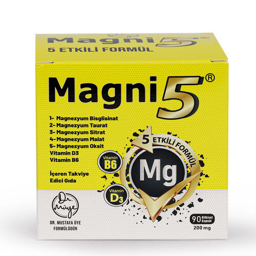 Magni5 Magnezyum Vitamin D3 B6 İçeren Takviye Edici Gıda 90 Kapsül