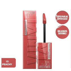 Maybelline New York Super Stay Vinyl Ink Likit Parlak Ruj - 15 Peachy - Thumbnail