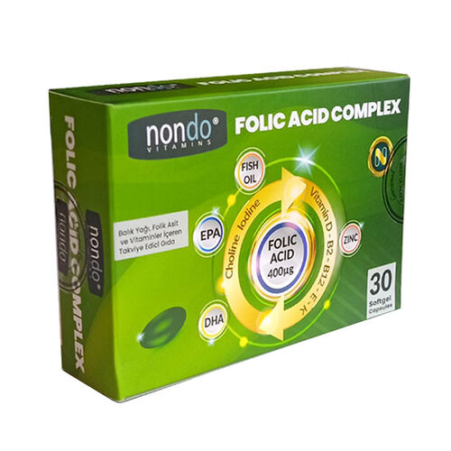Nondo Vitamins Folic Acid Complex 30 Softjel Kapsül