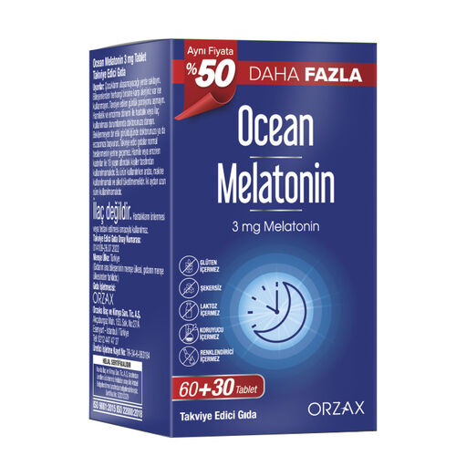 Orzax Ocean Melatonin Takviye Edici Gıda 60+30 Tablet 
