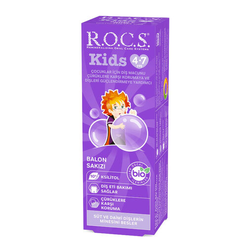 ROCS Kids 4-7 Yaş Meyveli Çocuk Diş Macunu (Balon Sakızı) 35ml.