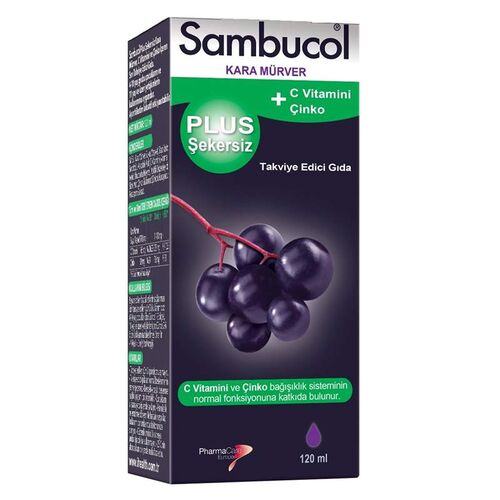 Sambucol Plus Şekersiz C Vitamini + Çinko Takviye Edici Gıda 120 ml