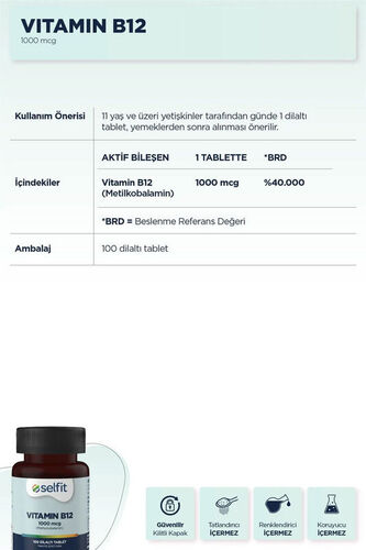 Selfit Vitamin B12 1000 Mcg 100 Dilaltı Tablet