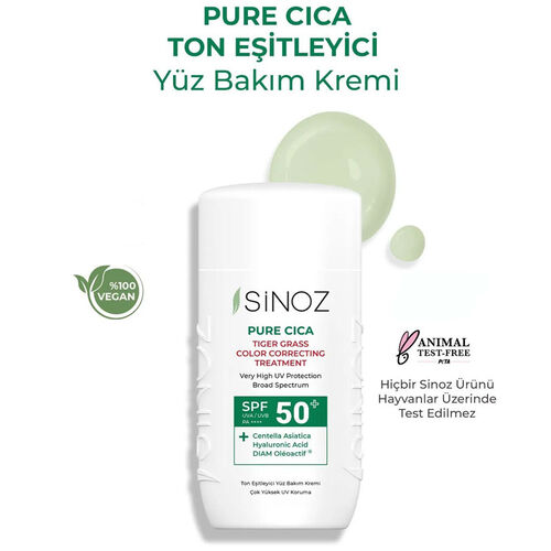 Sinoz Pure Cica SPF50+ Ton Eşitleyici Sıvı Yüz Güneş Kremi 50 ml