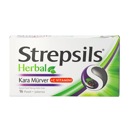Strepsils Herbal Kara Mürver +C Vitamini İçeren Takviye Edici Gıda 16 Pastil