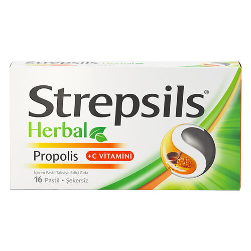 Strepsils Herbal Propolis + C Vitamini İçeren Takviye Edici Gıda 16 Pastil