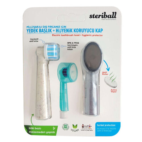 Streriball Pilli Şarjlı Diş Fırçanız için Yedek Başlık + Hijyenik Koruyucu Kap