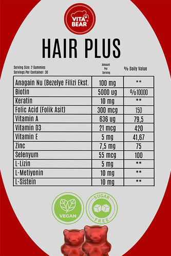 Vita Bear Hair Plus Vegan Saç Vitamini 60 Gummies