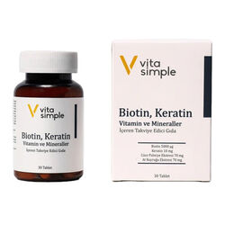 Vita Simple Biotin,Keratin,Vitamin ve Mineraller İçeren Takviye Edici Gıda 30 Tablet - Thumbnail