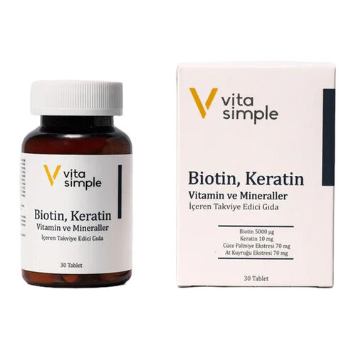 Vita Simple Biotin,Keratin,Vitamin ve Mineraller İçeren Takviye Edici Gıda 30 Tablet