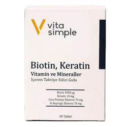 Vita Simple Biotin,Keratin,Vitamin ve Mineraller İçeren Takviye Edici Gıda 30 Tablet - Thumbnail