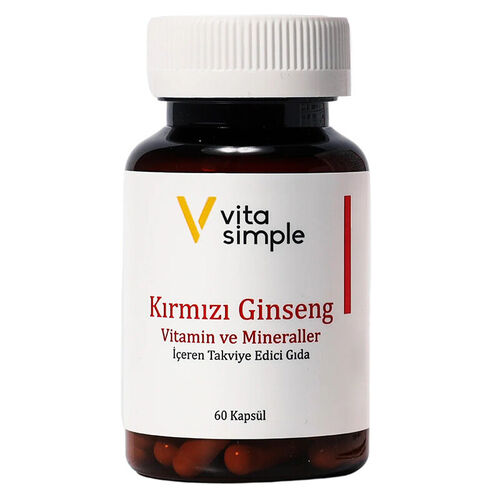 Vita Simple Kırmızı Ginseng Vitamin ve Mineraller İçeren Takviye Edici Gıda 60 Kapsül