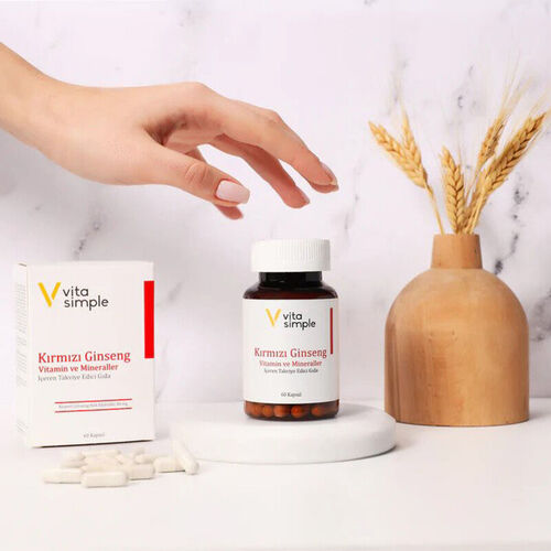 Vita Simple Kırmızı Ginseng Vitamin ve Mineraller İçeren Takviye Edici Gıda 60 Kapsül
