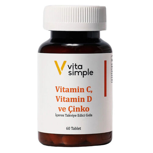 Vita Simple Vitamin C , D ve Çinko İçeren Takviye Edici Gıda 60 Tablet