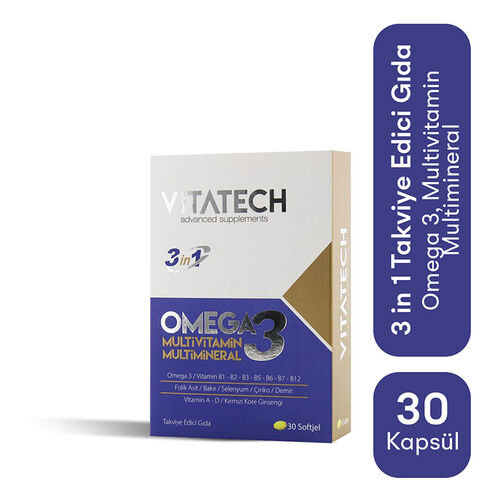 Vitatech 3 in 1 Omega 3 Multivitamin ve Multimineral 30 Kapsül