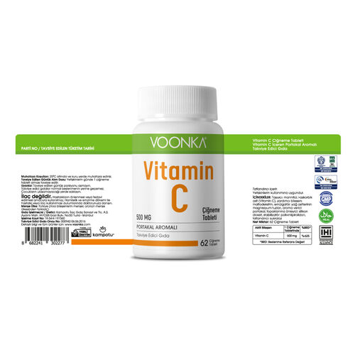 Voonka Vitamin C Portakal Aromalı 62 Çiğneme Tableti