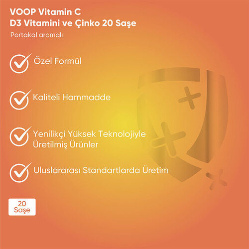 Voop C Vitamini, Çinko ve D3 Vitamini İçeren Takviye Edici Gıda 20 Şase