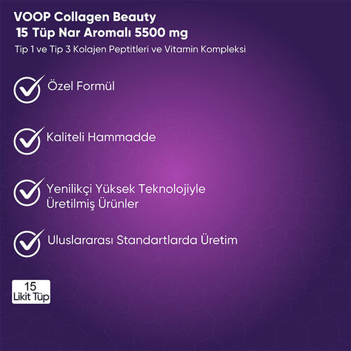 Voop Collagen Beauty Nar Aromalı Kolajen 5500 mg - 15 Likit Tüp