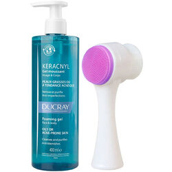 Ducray - Ducray Keracnyl Yağlı Cilt Temizleme Jeli 400ml + Cilt Temizleme Fırçası Hediye