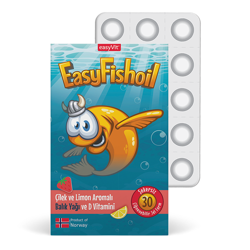 EasyVit - Easy Fish Oil Çilek ve Limon Aromalı Balık Yağı ve D Vitamini 30 Çiğnenebilir Jel