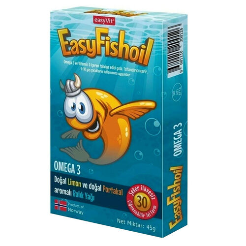 EasyVit - Easy Fish Oil Portakal ve Limon Aromalı Balık Yağı ve D Vitamini 30 Çiğnenebilir Form