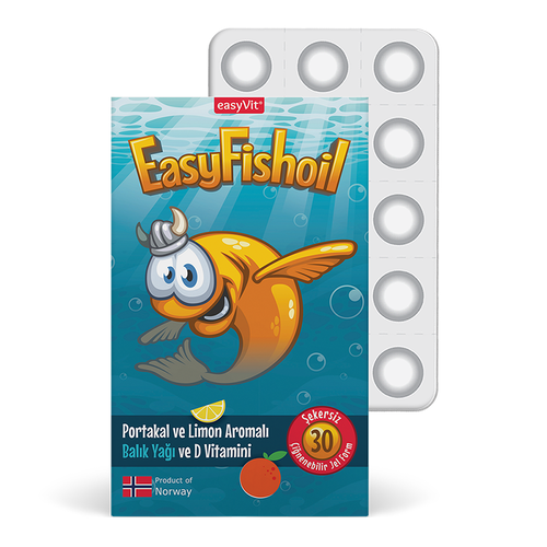 EasyVit - Easy Fish Oil Portakal ve Limon Aromalı Balık Yağı ve D Vitamini 30 Çiğnenebilir Form