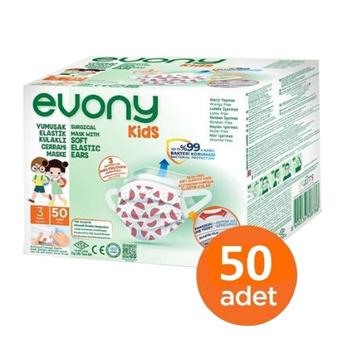 Evony - Evony Kids 3 Katlı Çocuk Maskesi 50 Adet