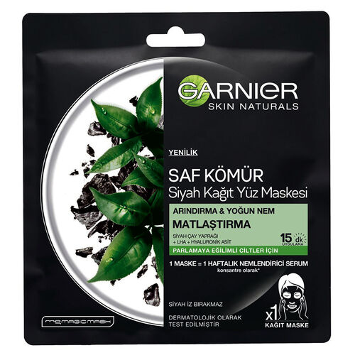 Garnier - Garnier Saf Kömür Siyah Kağıt Yüz Maskesi Matlaştırma 28gr