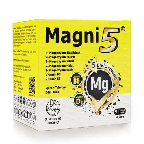 Magni5 - Magni5 Magnezyum Vitamin D3 B6 İçeren Takviye Edici Gıda 90 Kapsül