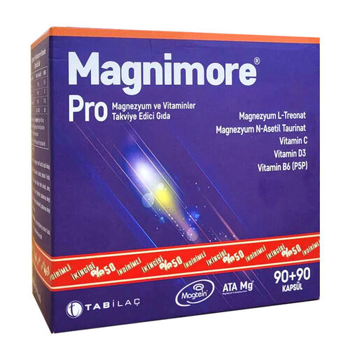 TAB İlaç Sanayi A.Ş - Magnimore Pro Magnezyum ve Vitaminler Takviye Edici Gıda 90 + 90 Kapsül