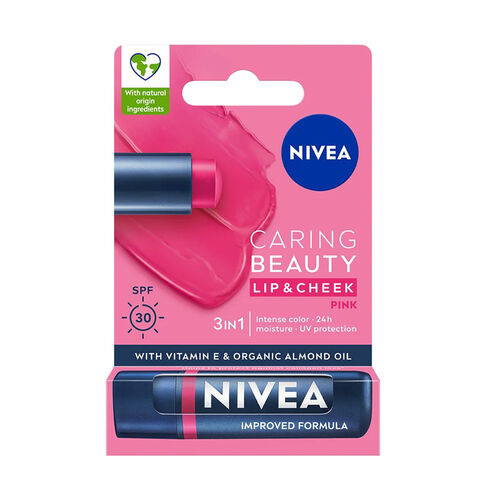 Nivea - Nivea Caring Beauty Pembe SPF30 Dudak Bakım Kremi 4.8 gr