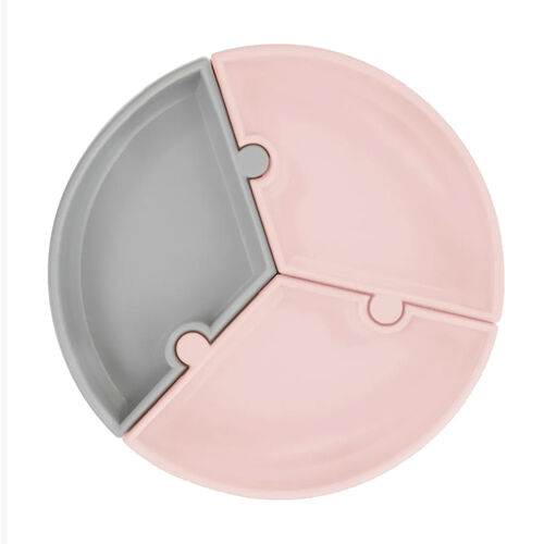 OiOi - OiOi Silikon Puzzle Mama Tabağı 6Ay+ Pink Grey