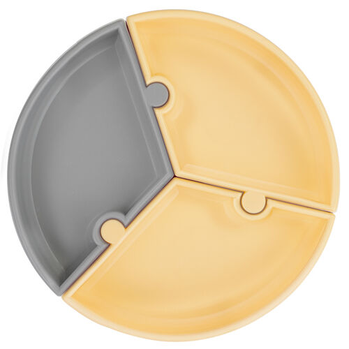 OiOi - OiOi Silikon Puzzle Mama Tabağı 6Ay+ Sarı - Gri