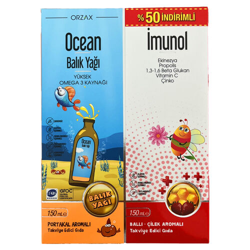 Orzax - Orzax Ocean Balık Yağı+ Orzax Ocean Imunol Takviye Edici Gıda 150 ml İndirimli