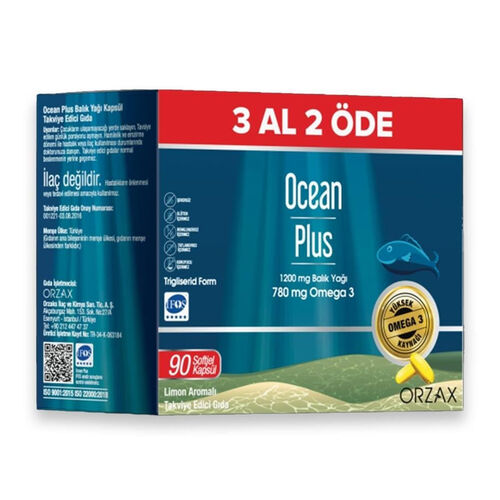 Orzax - Orzax Ocean Plus Limon Aromalı Takviye Edici 90 Kapsül - 3 Al 2 Öde