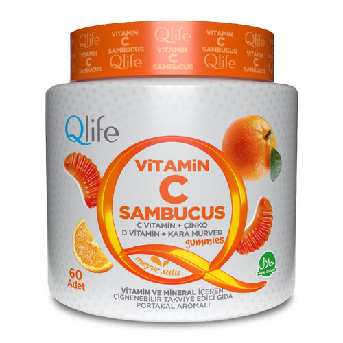 Qlife - Qlife Vitamin C Sambucus Takviye Edici Gıda 60 Adet