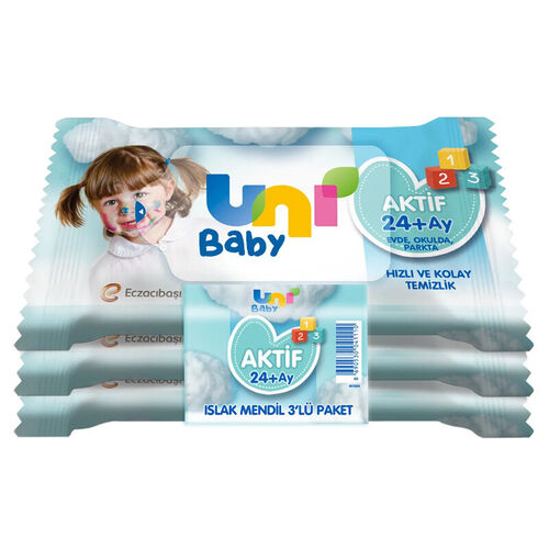 Uni Baby - Uni Baby Aktif Extra Hijyen Islak Cep Mendili 3x15 Adet